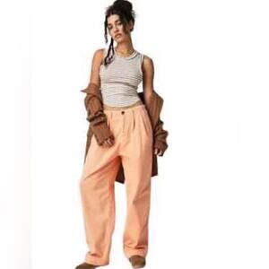 Free People Addy Wide Leg Chino Pants Coral Pink. Size 4